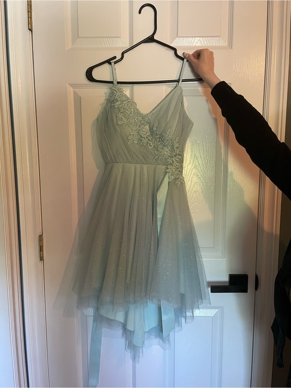 le chateau Pale Mint Green Spaghetti Strap A-Line Dress
